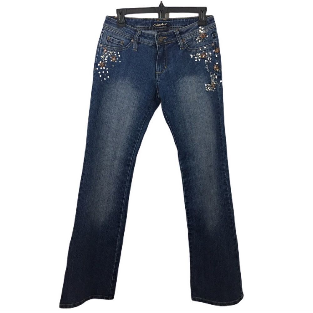 Clash bootcut flower stitched blue jeans size 5